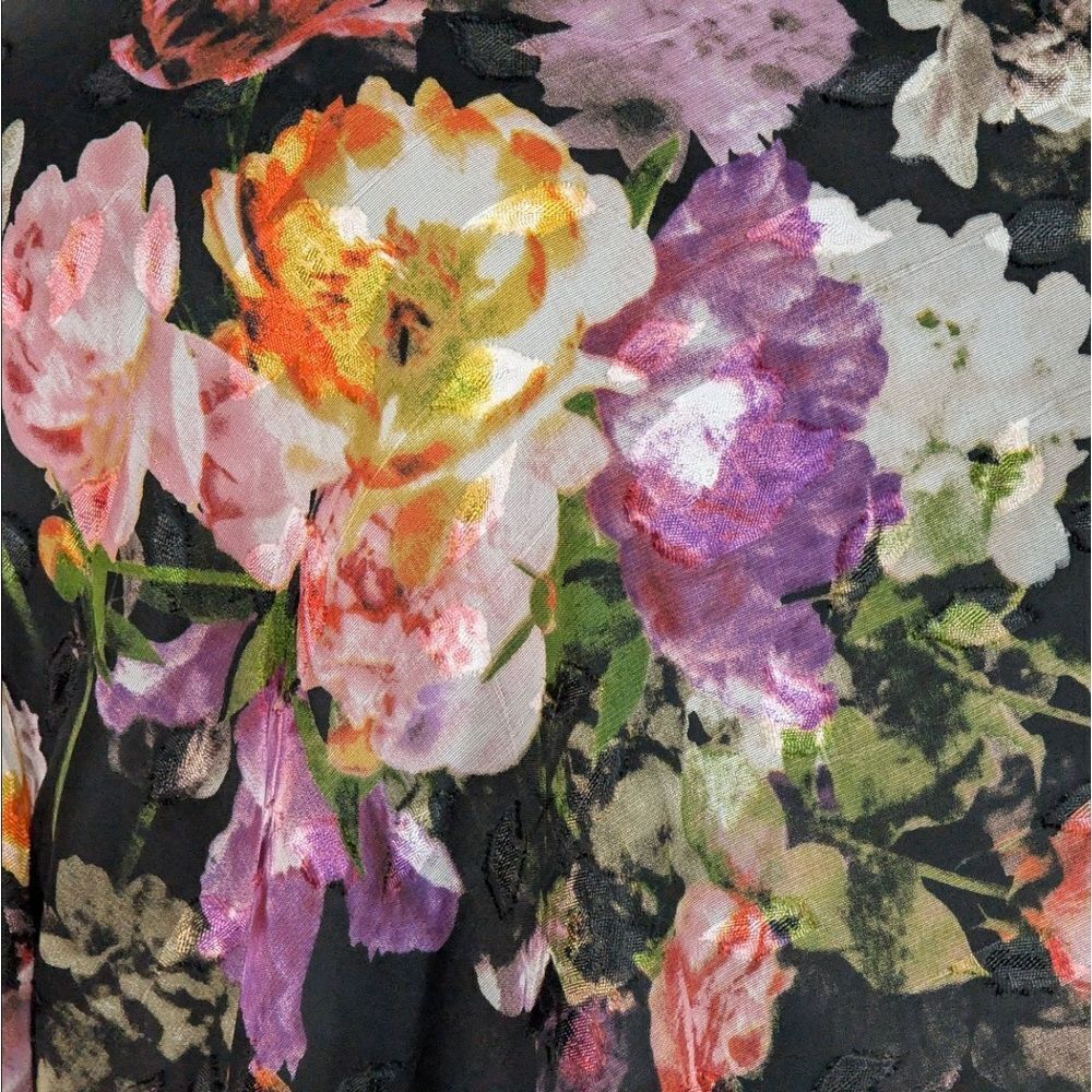 Alex Evenings 3X Black Purple Floral Top Short Sleeve Elegant Whimsy Fairy - Picture 5 of 6